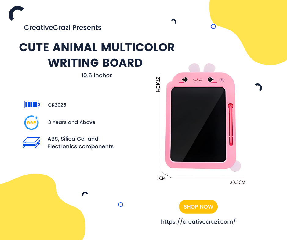 Cute Animals Multicolor LCD Writing Tablet - 10.5 inches