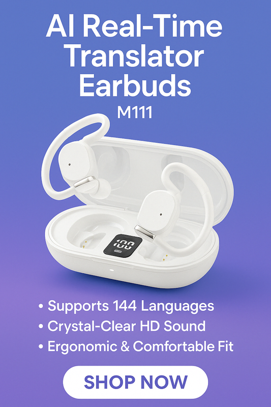 AI Real-Time Translator Earbuds M111– Bluetooth 5.4 , 144 Languages , Wireless Translation for Travel & Business