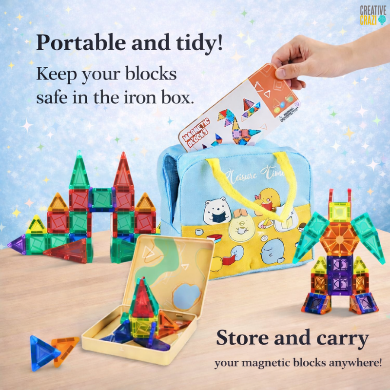 CreativeCrazi Mini Magnetic Building Blocks for Kids with box - Perfect for Travel