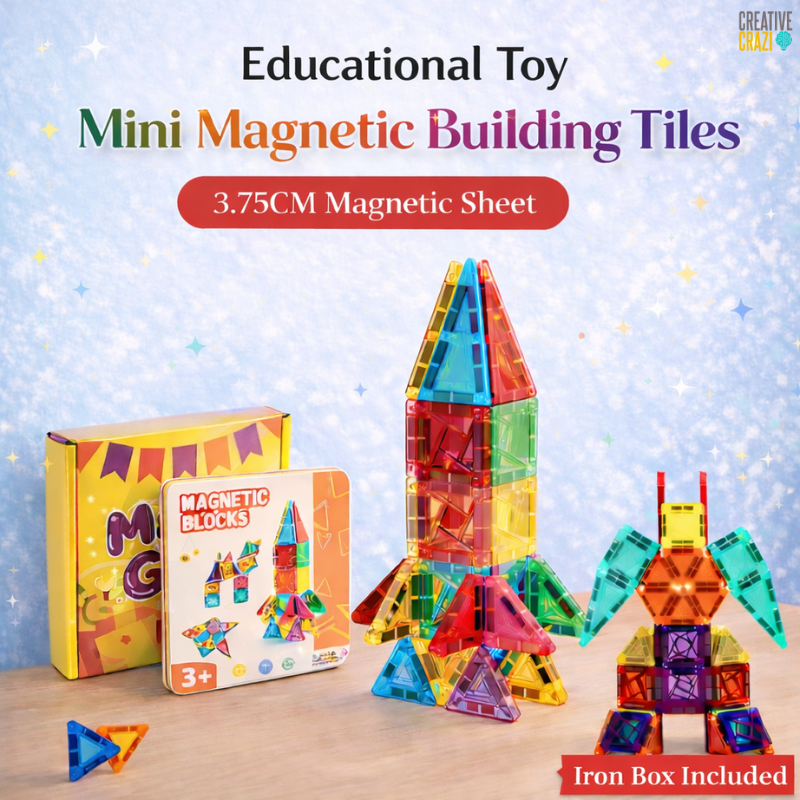 Mini Magnetic Tiles 36/56/60pcs for Kids - Travel Building Blocks Iron Box Set with Toy Cars STEM Toy
