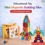 Mini Magnetic Tiles 36/56/60pcs for Kids - Travel Building Blocks Iron Box Set with Toy Cars STEM Toy