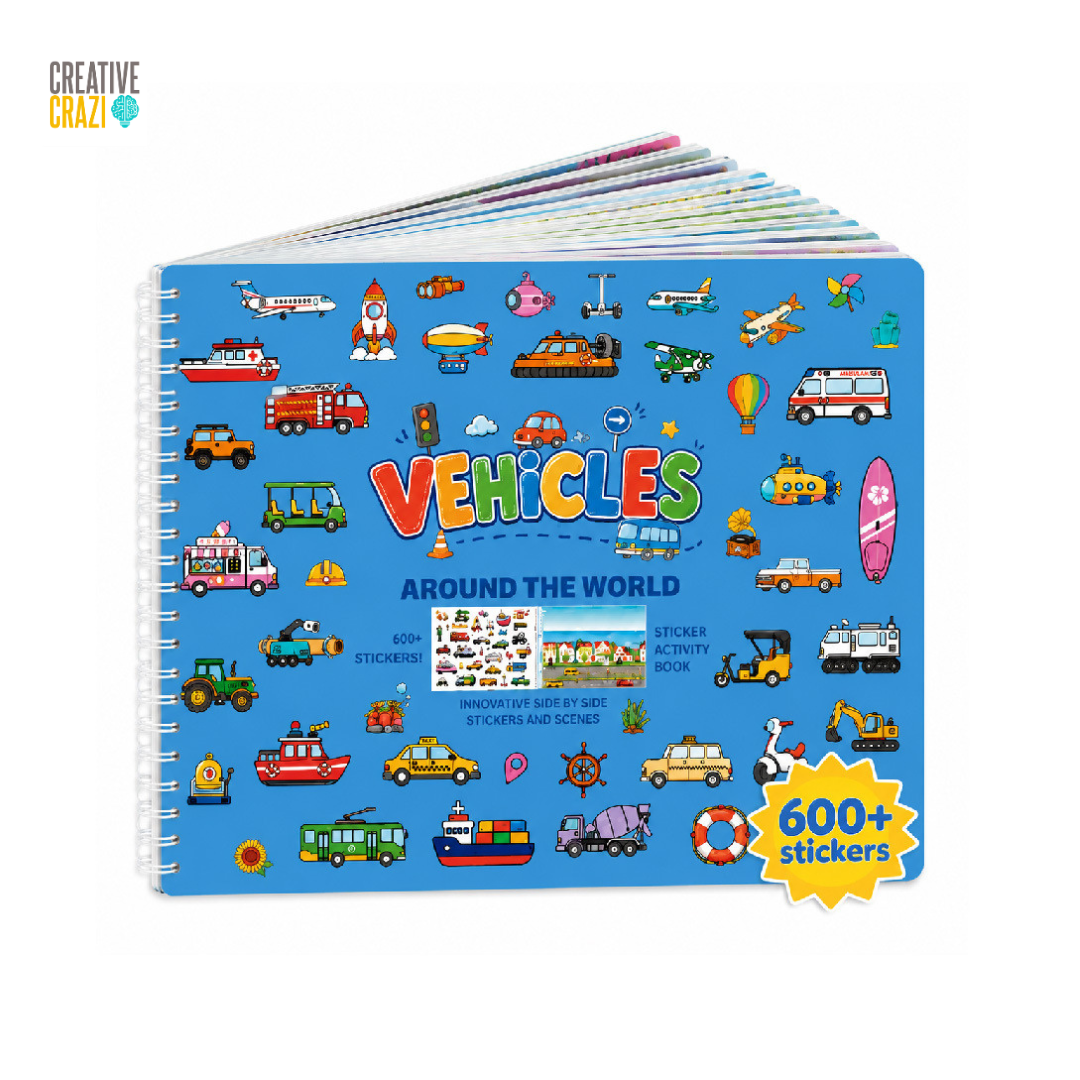 Kids Sticker and Coloring Book Activity Set, All Around Town Travel Art Kit with 600 Stickers and Colored Pencils