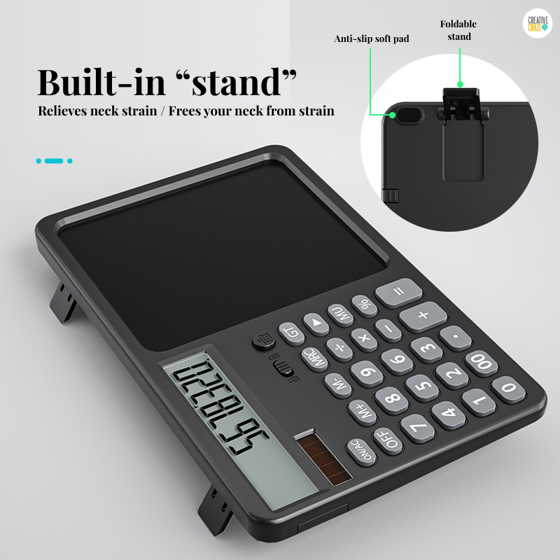 LCD Writing Tablet with Solar Calculator 2-in-1 - 12-Digit Portable Notepad Memo Office Student