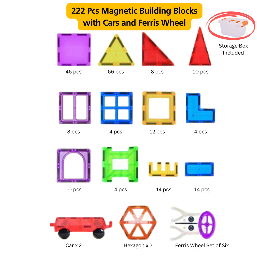CreativeCrazi STEM Magnetic Building Block Tiles Toy with Strong Magnets 71/115/222 pcs with Storage Box