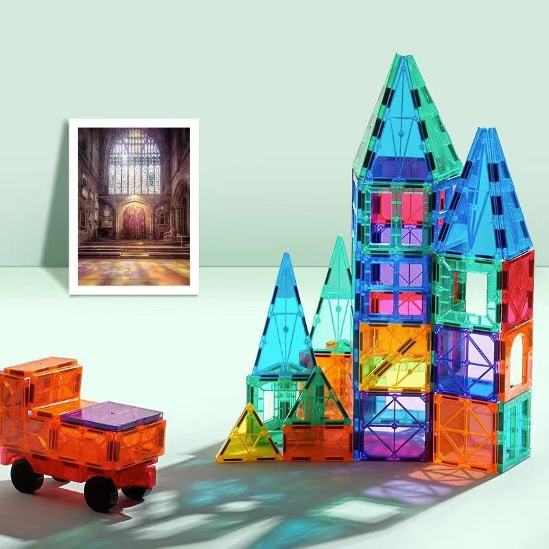 CreativeCrazi STEM Magnetic Building Block Tiles Toy with Strong Magnets 71/115/222 pcs with Storage Box