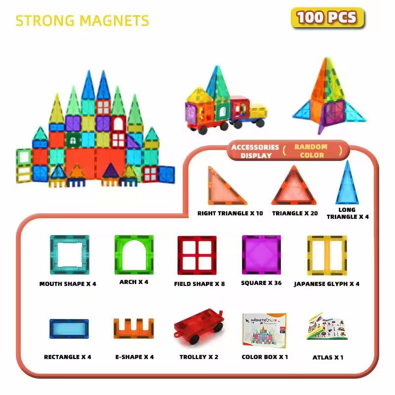 CreativeCrazi STEM Magnetic Building Block Tiles Toy with Strong Magnets 100 Pcs