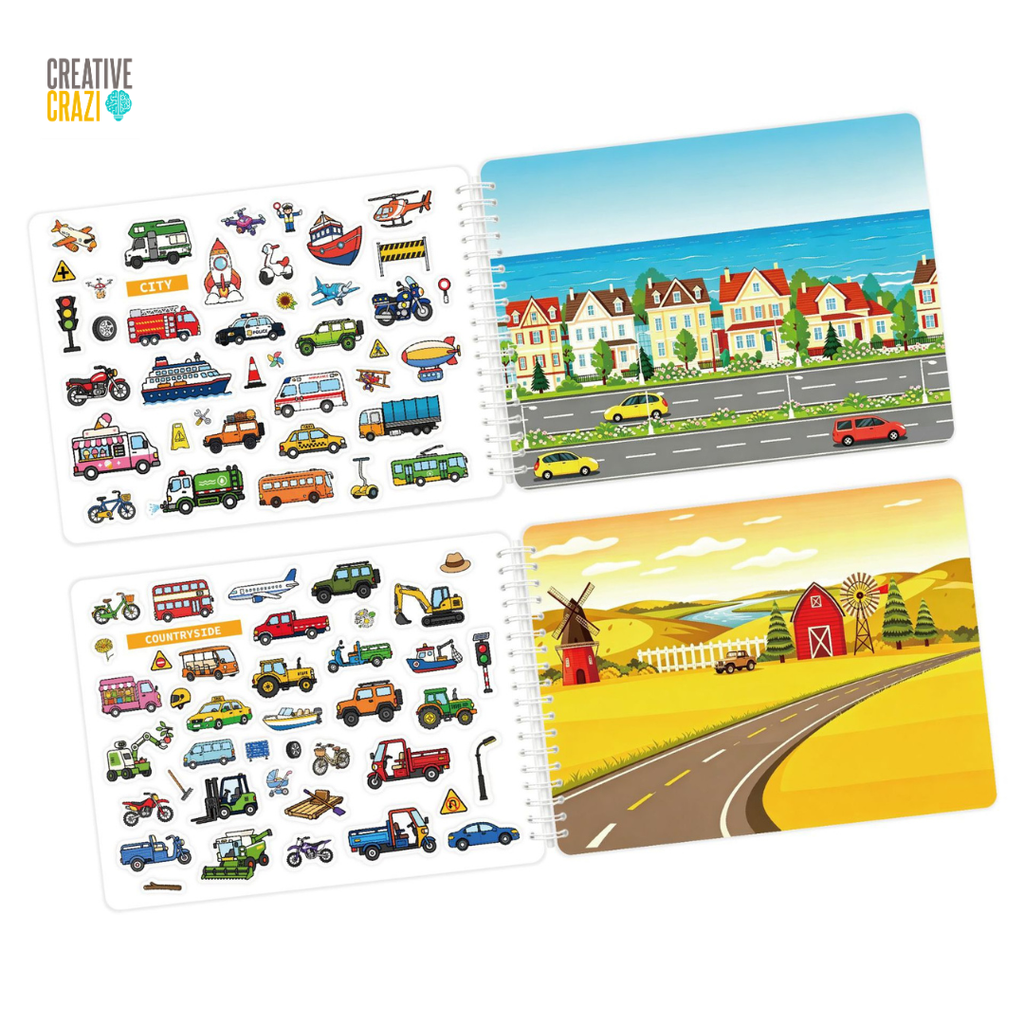 Kids Sticker and Coloring Book Activity Set, All Around Town Travel Art Kit with 600 Stickers and Colored Pencils