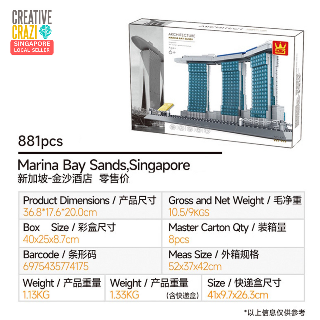 CreativeCrazi The Marina Bay Sands of Singapore Building Blocks Landmark Architecture Model 881PCS
