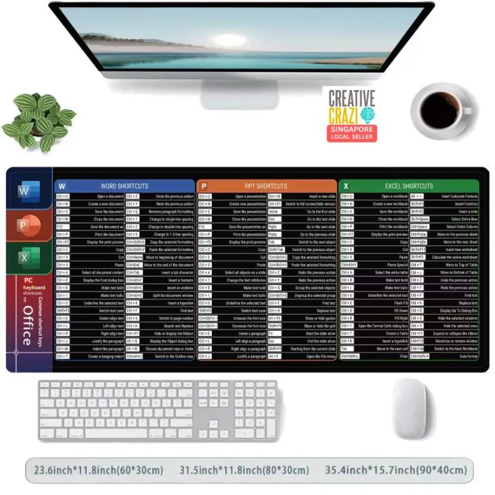 Mouse Pad Python Java Office Shortcuts - Large Non-Slip Desk Mat Keyboard Cheat Sheet for Coders