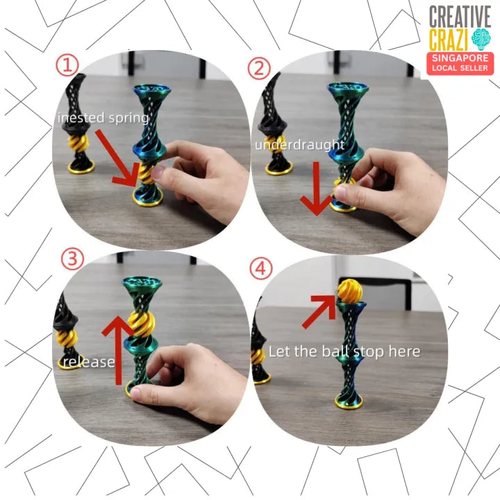 CreativeCrazi 3D Printed Spiral Toy with Launching Ball Stress Relief Kids and Adults