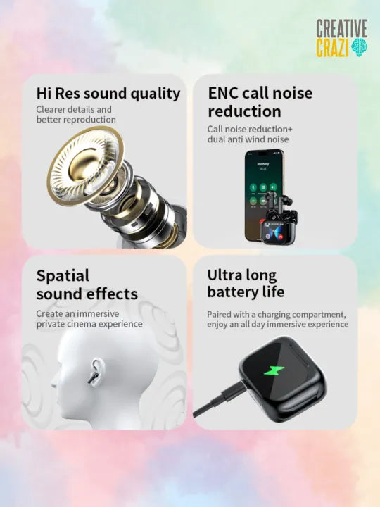 CreativeCrazi LX-50 ANC Bluetooth Earphone HD Screen Touch Active Noise Cancellation Bluetooth 5.4 Earbud