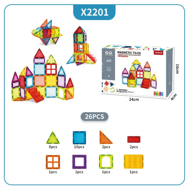 CreativeCrazi STEM Magnetic Building Tiles - 26pc Starter Set