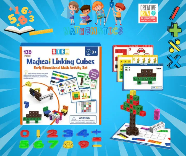 CreativeCrazi STEM Magical Linking Cubes Set (130pcs) – Educational Math Manipulative Toy for Kids | Counting, Sorting, Building | 3+ Preschool Learning