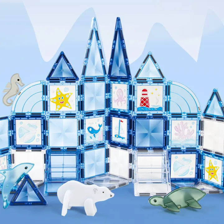 CreativeCrazi Window Art Magnetic Tiles STEM Building Blocks Educational Toys With Color Glue Gel for Kids