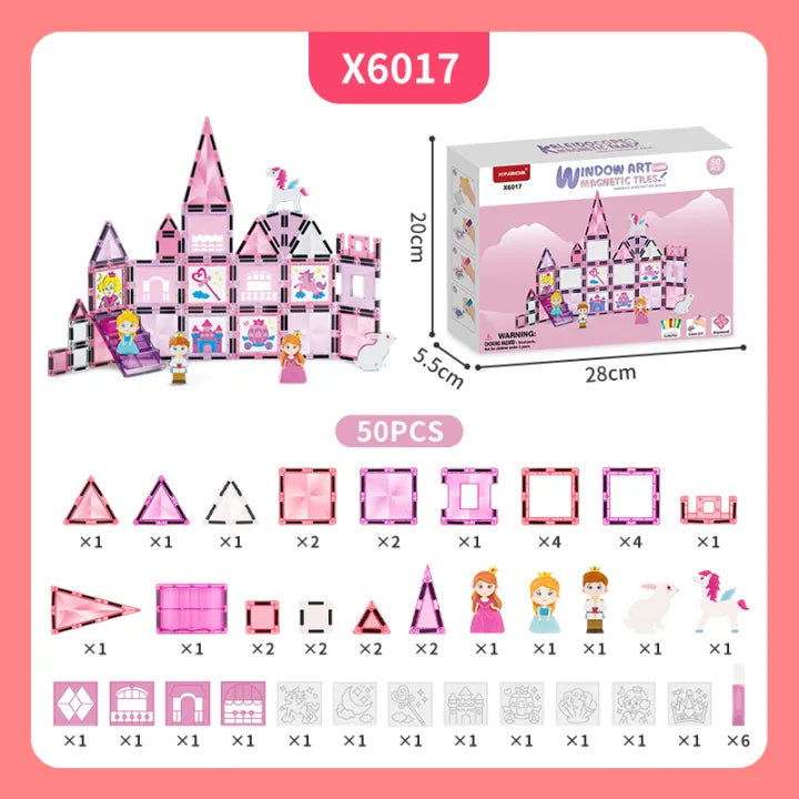 CreativeCrazi Window Art Magnetic Tiles STEM Building Blocks Educational Toys With Color Glue Gel for Kids