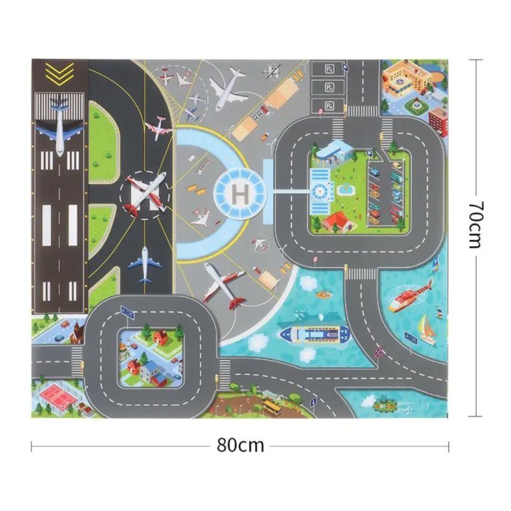 Creative Crazi Kids Airport & City Adventure Playmat 80x70cm | Large Portable Educational Toy Mat | City Road Car Carpet Rug for Boys & Girls | Vehicle Game Pad