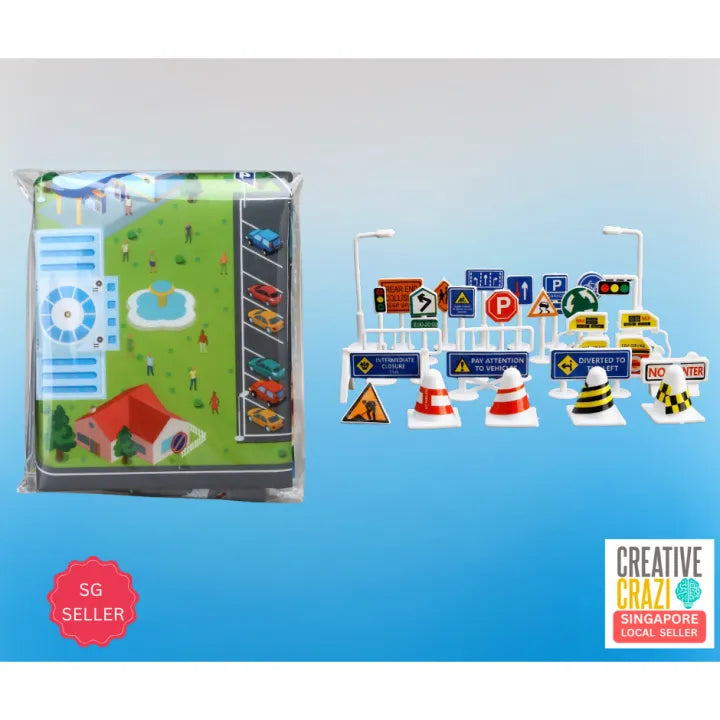Creative Crazi Kids Airport & City Adventure Playmat 80x70cm | Large Portable Educational Toy Mat | City Road Car Carpet Rug for Boys & Girls | Vehicle Game Pad