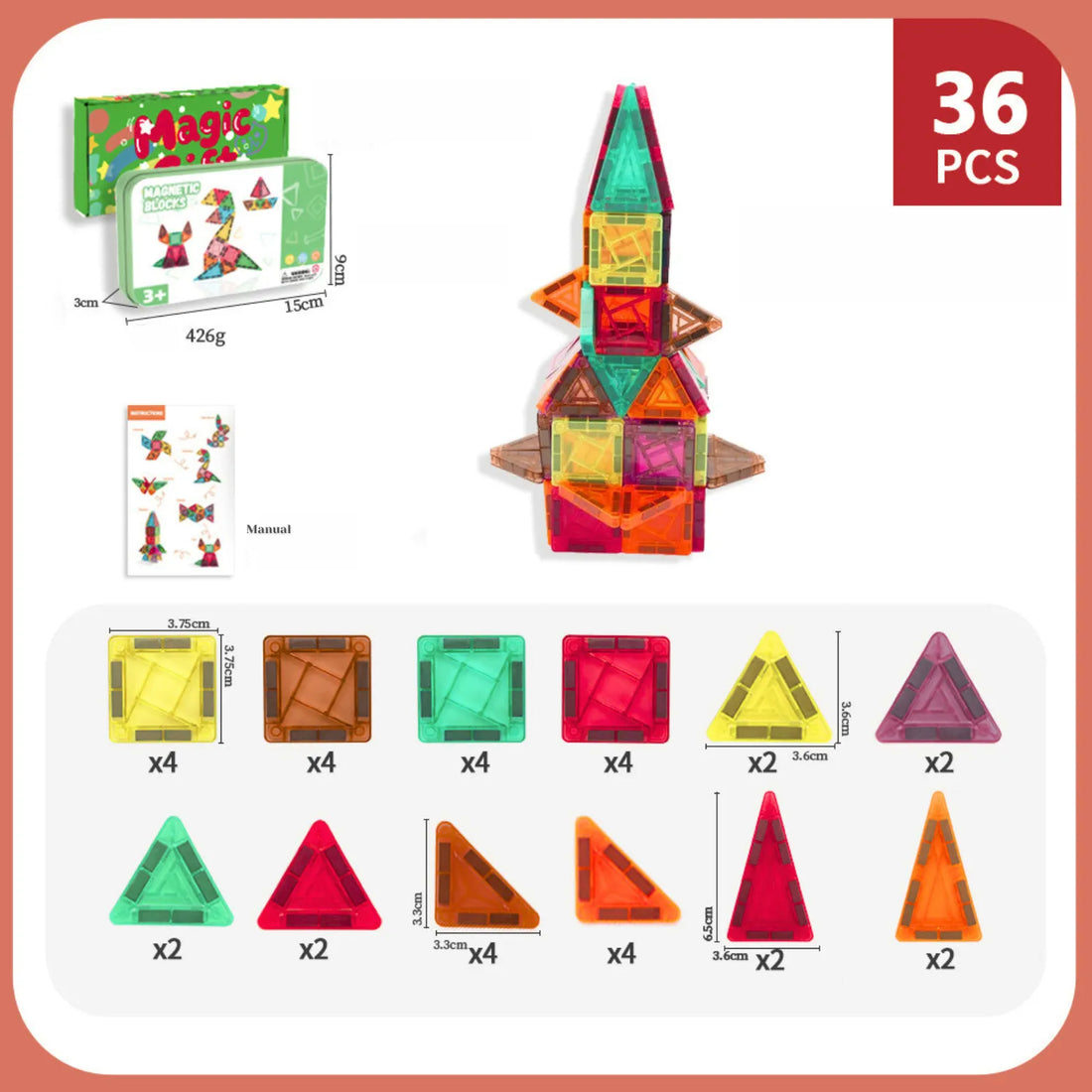 Mini Magnetic Tiles 36/56/60pcs for Kids - Travel Building Blocks Iron Box Set with Toy Cars STEM Toy