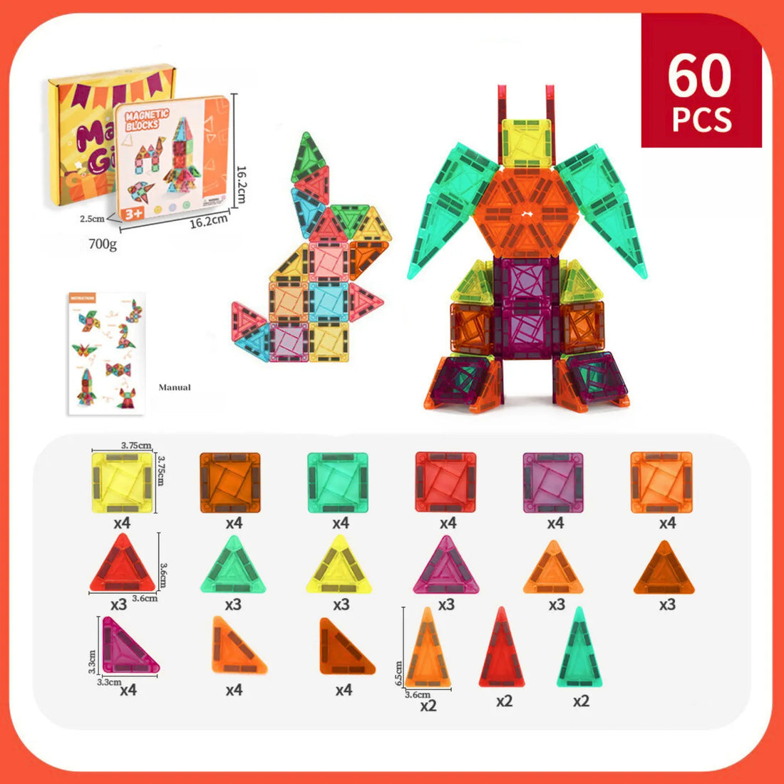 Mini Magnetic Tiles 36/56/60pcs for Kids - Travel Building Blocks Iron Box Set with Toy Cars STEM Toy