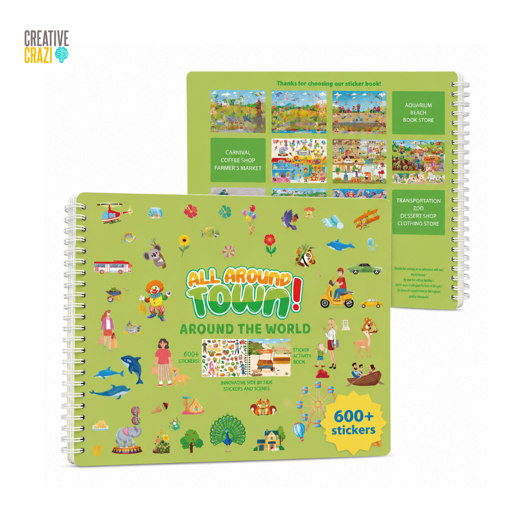 Kids Sticker and Coloring Book Activity Set, All Around Town Travel Art Kit with 600 Stickers and Colored Pencils