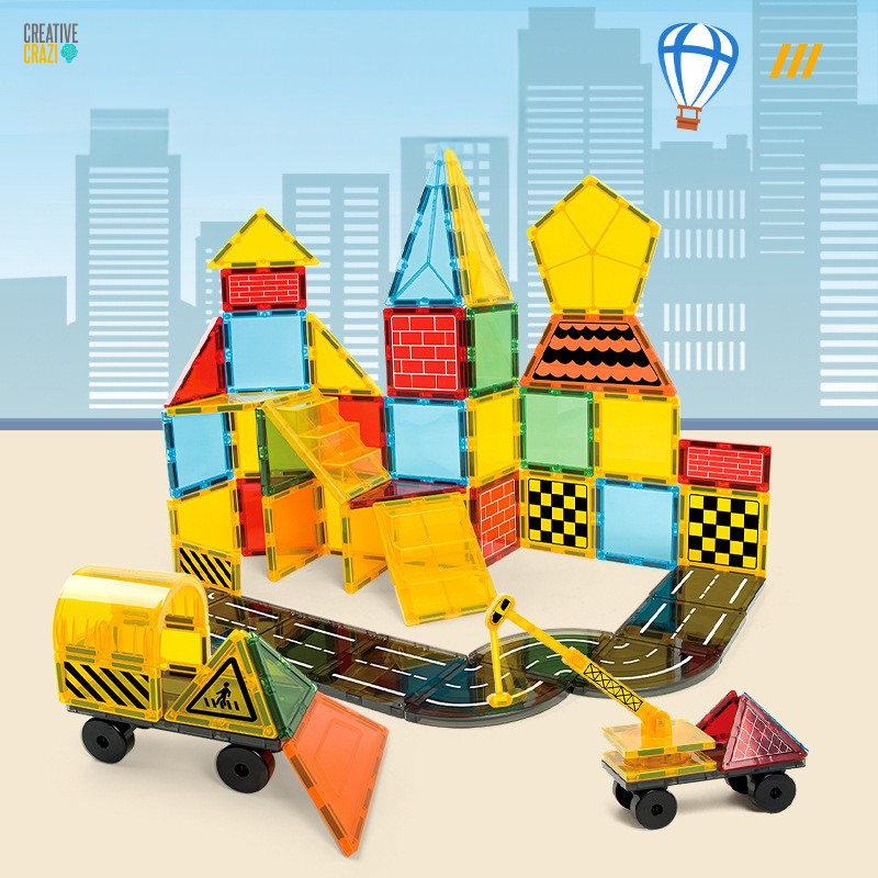 CreativeCrazi STEM Magnetic Building Tiles – 3D Engineering Construction Set (42, 47, 60, or 88 Sets)