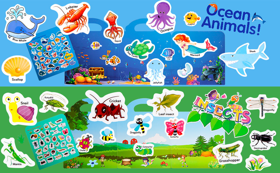 CreativeCrazi Reusable Sticker Book For Kid Stickers For Kids Waterproof Silicone Jelly Sticker Activity Book