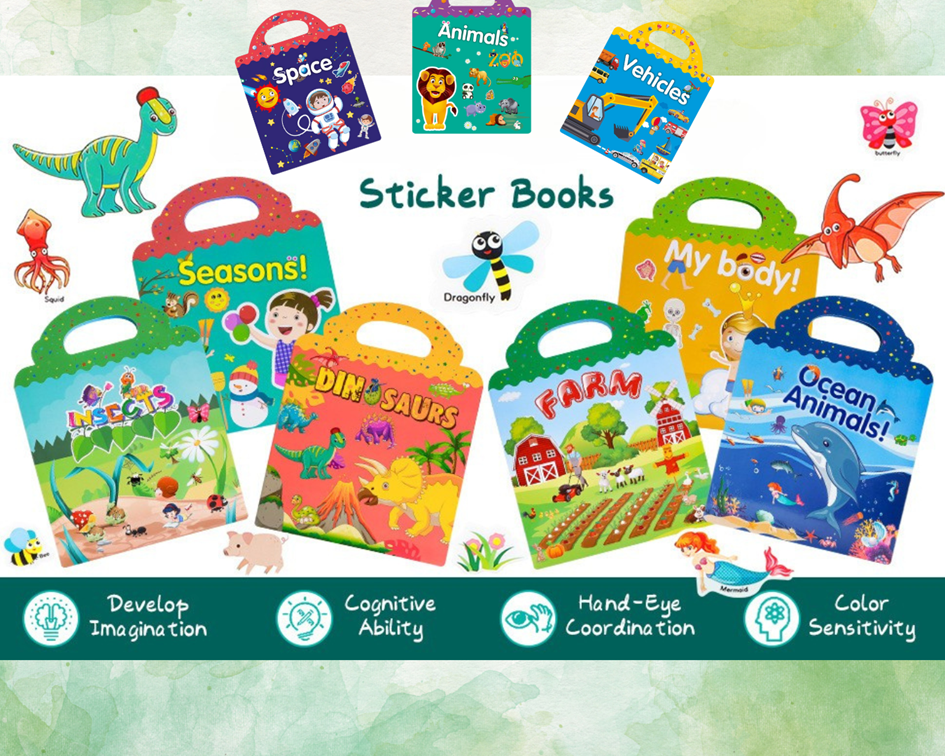 CreativeCrazi Reusable Sticker Book For Kid Stickers For Kids Waterproof Silicone Jelly Sticker Activity Book