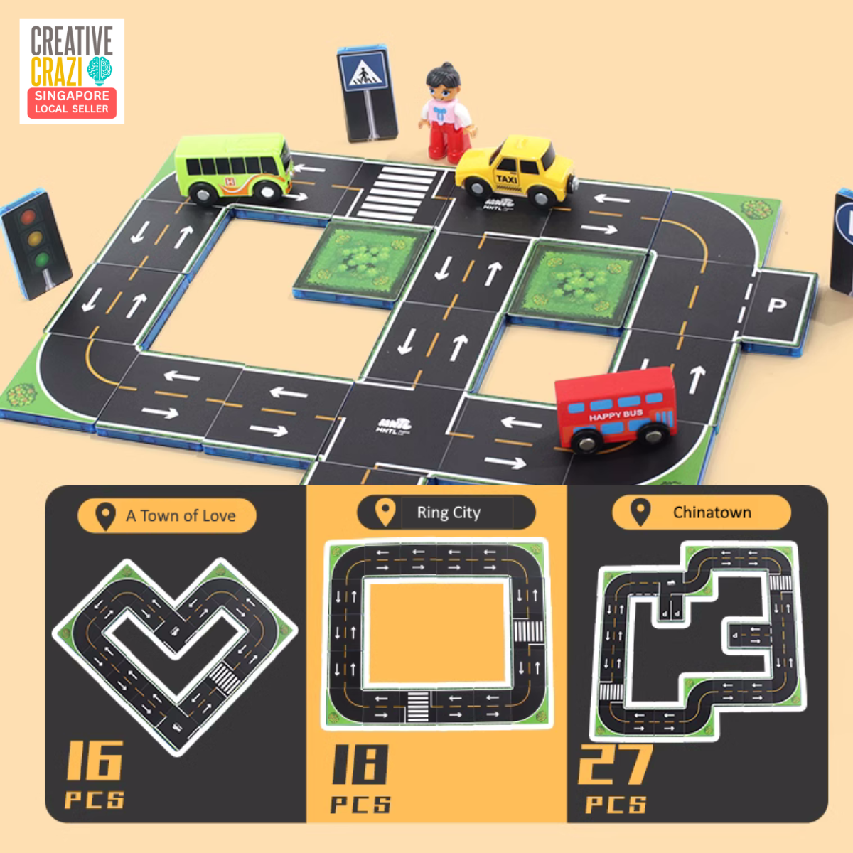 CreativeCrazi MNTL Magnetic Sheet Set, Road, Railroad and Letters