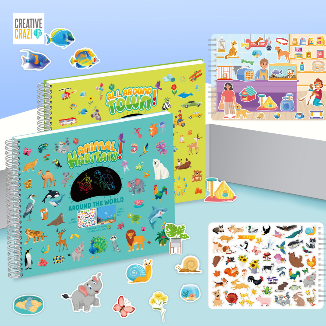 Kids Sticker and Coloring Book Activity Set, All Around Town Travel Art Kit with 600 Stickers and Colored Pencils