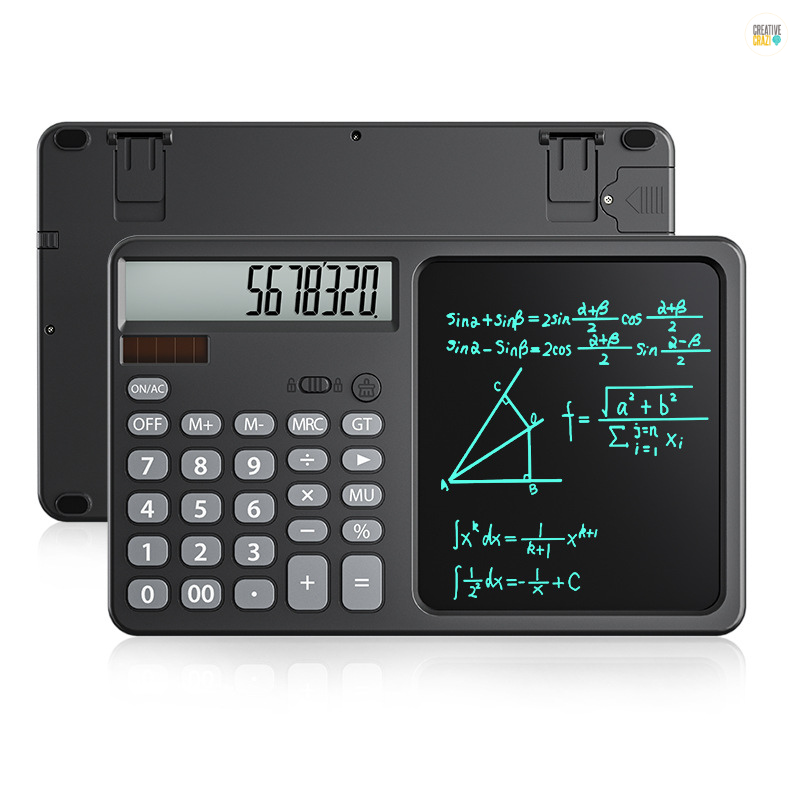LCD Writing Tablet with Solar Calculator 2-in-1 - 12-Digit Portable Notepad Memo Office Student