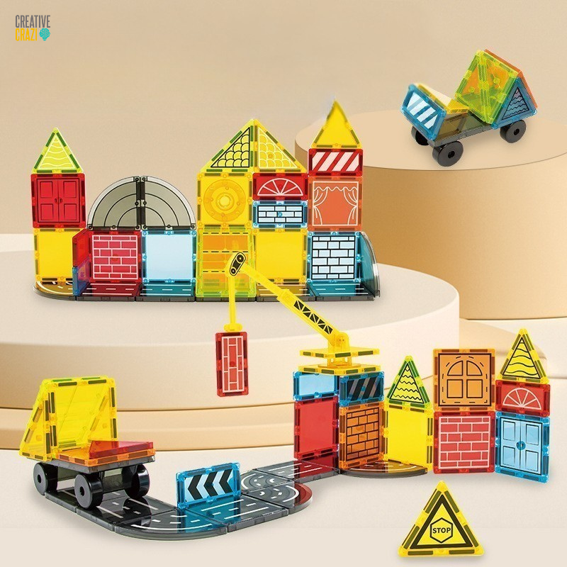 CreativeCrazi STEM Magnetic Building Tiles – 3D Engineering Construction Set (42, 47, 60, or 88 Sets)
