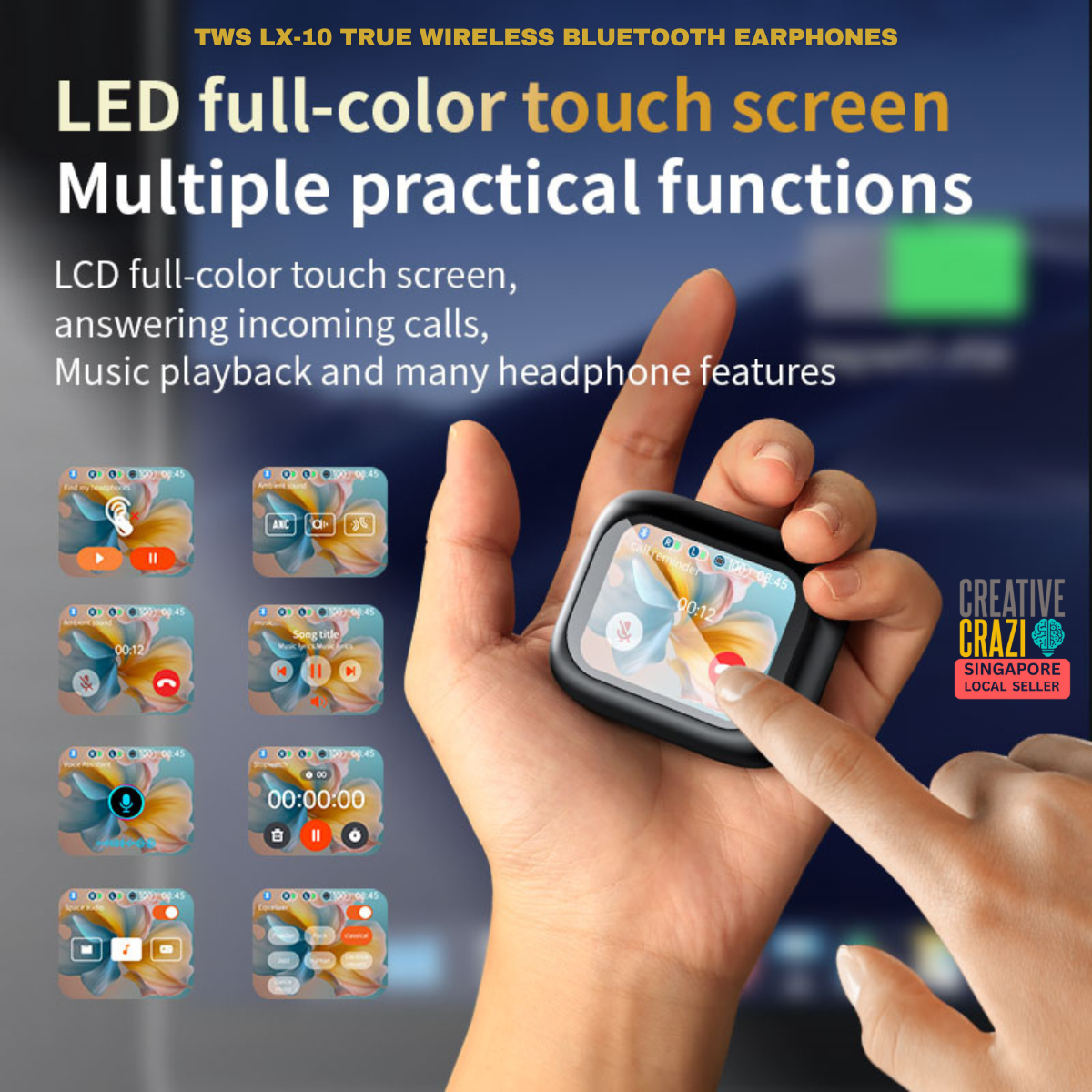 CreativeCrazi LX-10 ANC + ENC Bluetooth Earphone HD Screen Touch Active Noise Cancellation Bluetooth 5.4 Earbud