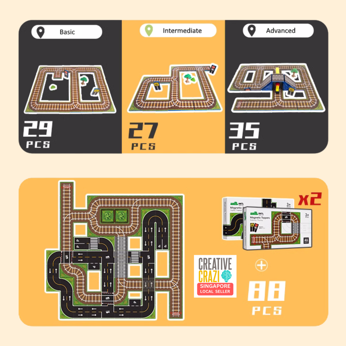 CreativeCrazi MNTL Magnetic Sheet Set, Road, Railroad and Letters