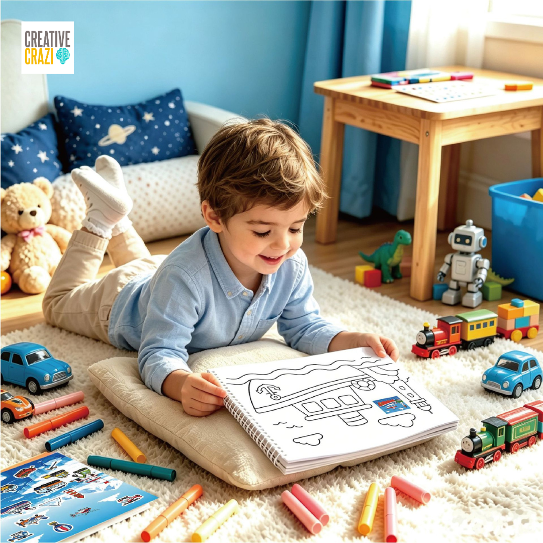 Kids Sticker and Coloring Book Activity Set, All Around Town Travel Art Kit with 600 Stickers and Colored Pencils