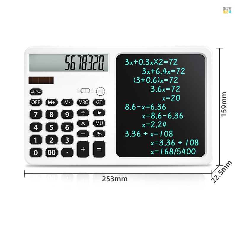 LCD Writing Tablet with Solar Calculator 2-in-1 - 12-Digit Portable Notepad Memo Office Student