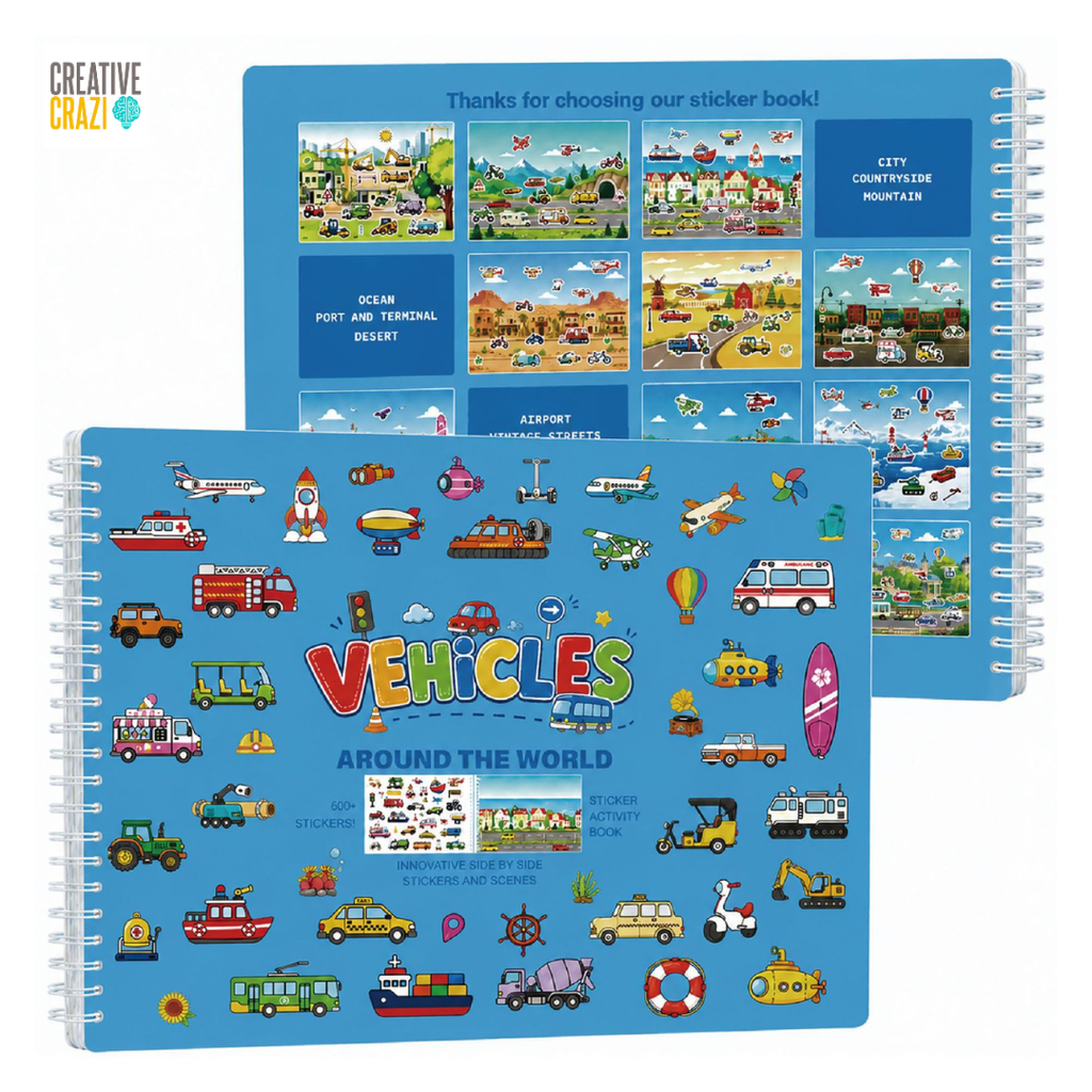 Kids Sticker and Coloring Book Activity Set, All Around Town Travel Art Kit with 600 Stickers and Colored Pencils