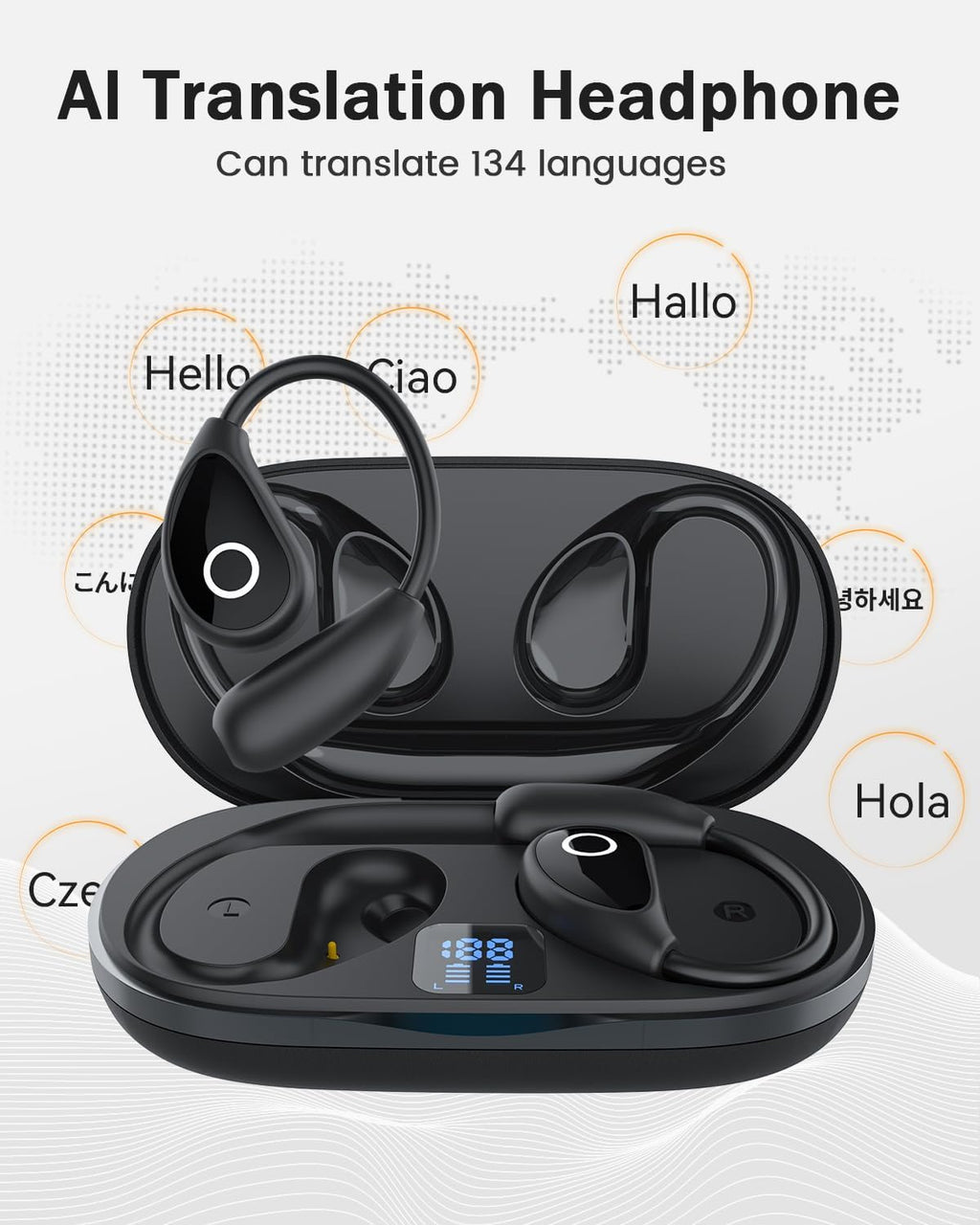CreativeCrazi AI Real-Time Translator Earbuds M111– Bluetooth 5.4 , 144 Languages , Wireless Translation for Travel & Business