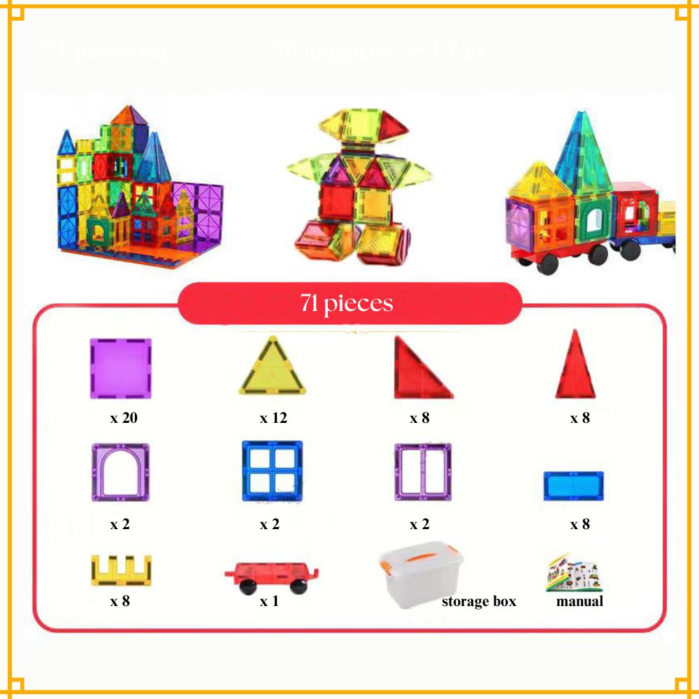 Magnetic Tiles 71/115/222pcs with Storage Box - STEM Building Blocks Educational Toy Kids Gift