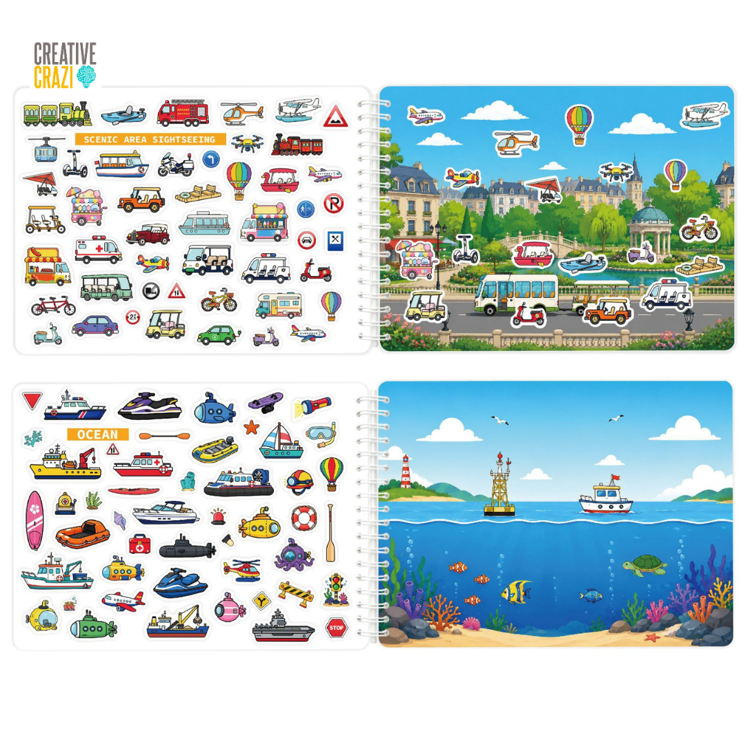 Kids Sticker and Coloring Book Activity Set, All Around Town Travel Art Kit with 600 Stickers and Colored Pencils