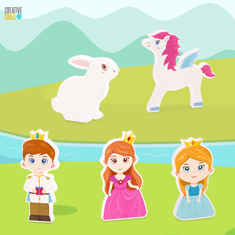 CreativeCrazi Princess Theme STEM Magnetic Building Tiles Educational Toys Set 37/58 pcs Pink Castle Design with Unicorn & Princess Figures