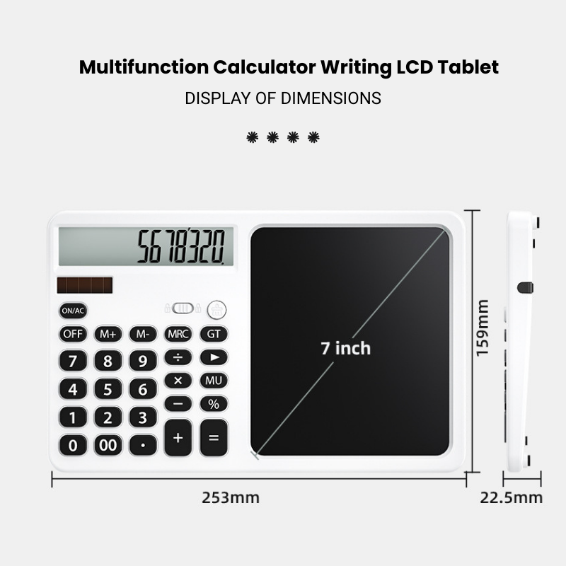 LCD Writing Tablet with Solar Calculator 2-in-1 - 12-Digit Portable Notepad Memo Office Student