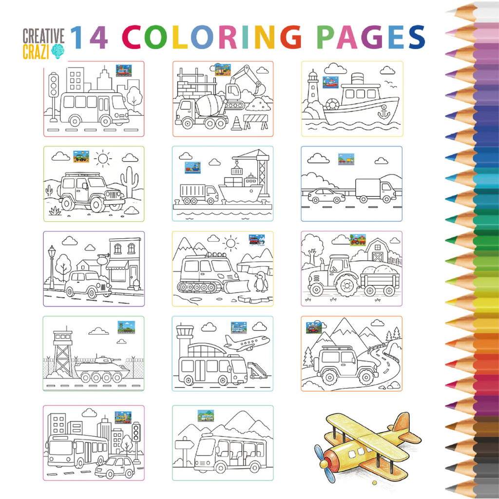 Kids Sticker and Coloring Book Activity Set, All Around Town Travel Art Kit with 600 Stickers and Colored Pencils