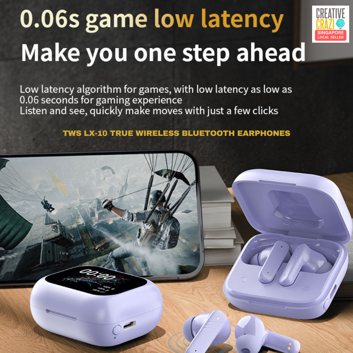 CreativeCrazi LX-10 ANC + ENC Bluetooth Earphone HD Screen Touch Active Noise Cancellation Bluetooth 5.4 Earbud