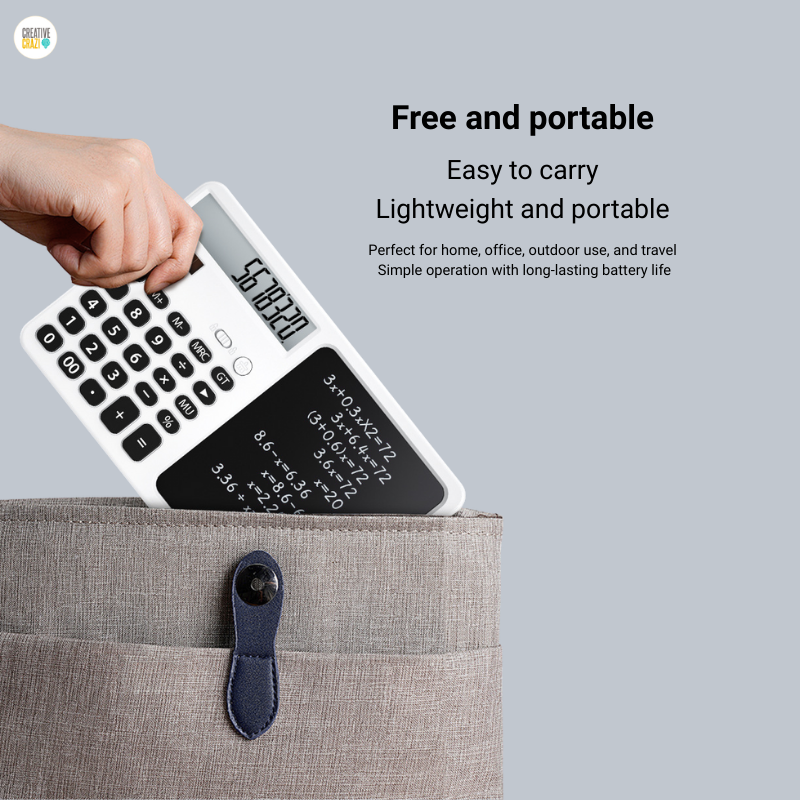 LCD Writing Tablet with Solar Calculator 2-in-1 - 12-Digit Portable Notepad Memo Office Student