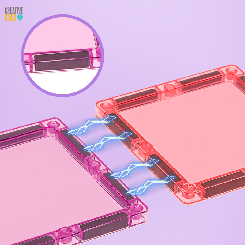 CreativeCrazi Princess Theme STEM Magnetic Building Tiles Educational Toys Set 37/58 pcs Pink Castle Design with Unicorn & Princess Figures