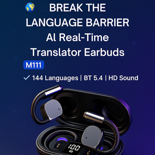 CreativeCrazi AI Real-Time Translator Earbuds M111– Bluetooth 5.4 , 144 Languages , Wireless Translation for Travel & Business
