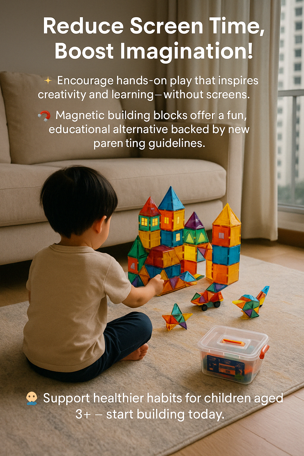 CreativeCrazi STEM Magnetic Building Block Tiles Toy with Strong Magnets 71/115/222 pcs with Storage Box