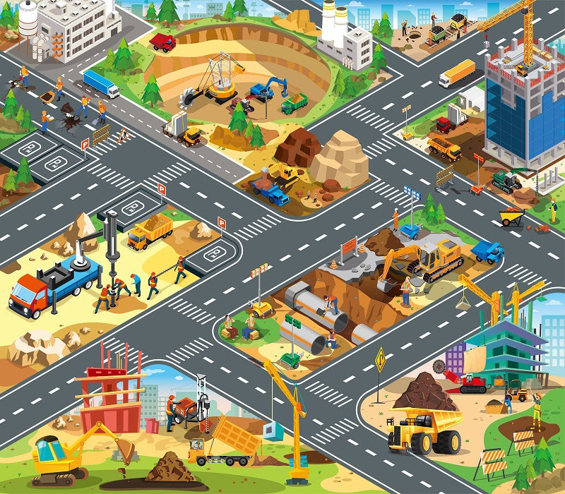 Creative Crazi Kids Airport & City Adventure Playmat 80x70cm | Large Portable Educational Toy Mat | City Road Car Carpet Rug for Boys & Girls | Vehicle Game Pad