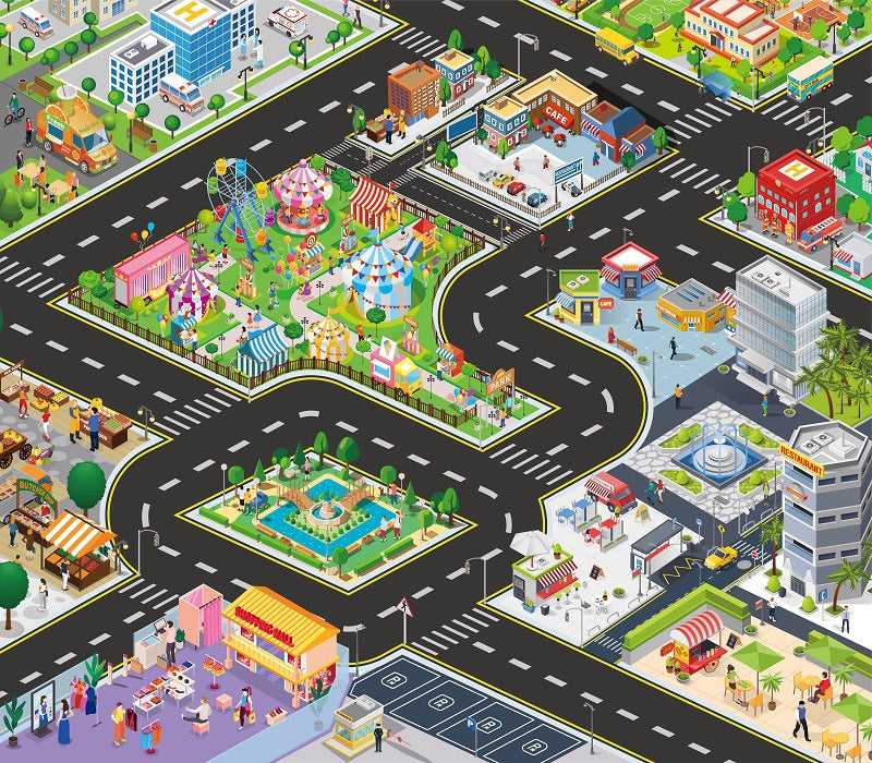 Creative Crazi Kids Airport & City Adventure Playmat 80x70cm | Large Portable Educational Toy Mat | City Road Car Carpet Rug for Boys & Girls | Vehicle Game Pad