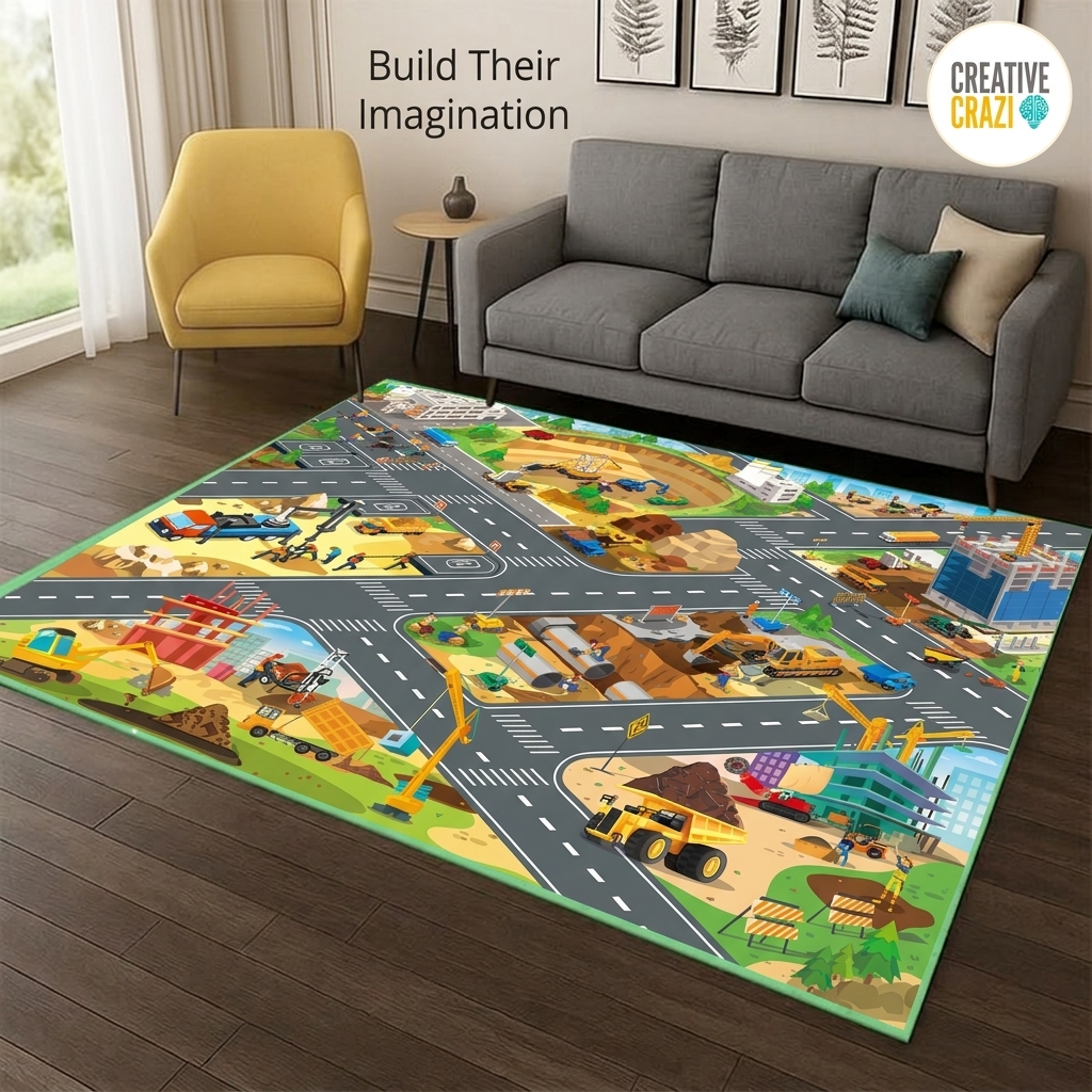 Creative Crazi Kids Airport & City Adventure Playmat 80x70cm | Large Portable Educational Toy Mat | City Road Car Carpet Rug for Boys & Girls | Vehicle Game Pad